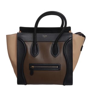 Bolsa Celine Luggage Couro Bege Marrom e Preta