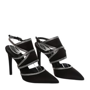 Sapato Ferragamo Scarpin Delianne Preto e Cristais