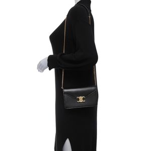 Bolsa Celine Triomphe Couro Preto e Corrente