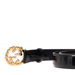 Cinto Gucci GG Interlocking Cristais e Couro Verniz Preto