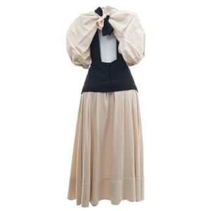 Vestido Cris Barros Seda Creme e Preto